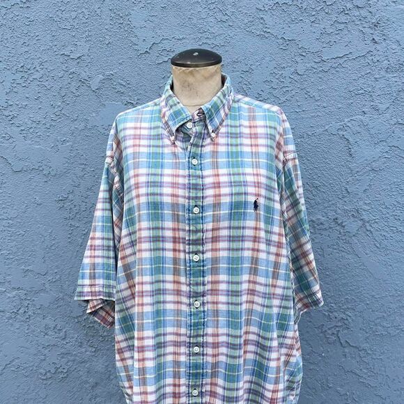 Polo Ralph Lauren Plaid Mens Shirt India Cotton short sleeve Preppy grunge - Picture 1 of 8